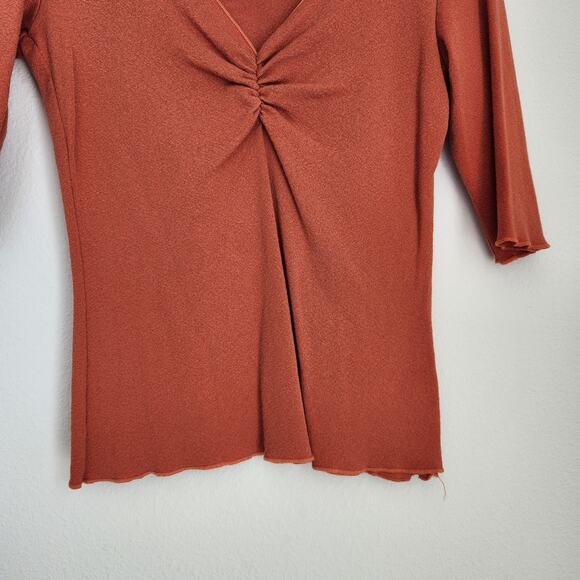 Vintage A. Byer Stretchy Orange Short Sleeve V-Neck Sparkly Top - Picture 4 of 10